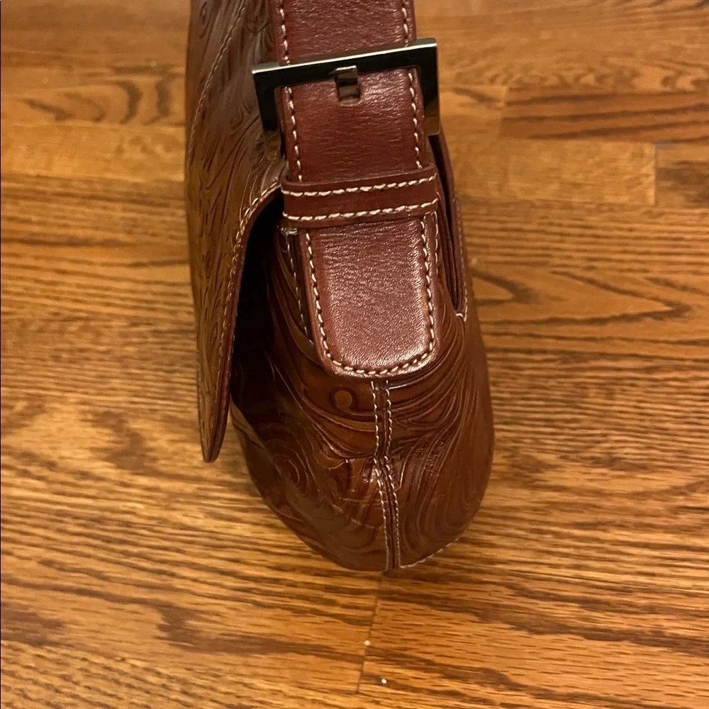 Cole Haan Brown Tooled Leather Shoulder Bag vintage